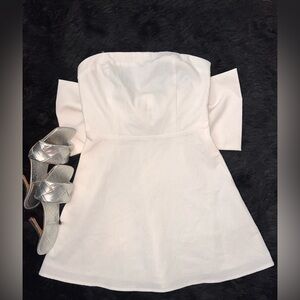 Elegant White Off-Shoulder Mini Dress With Bow